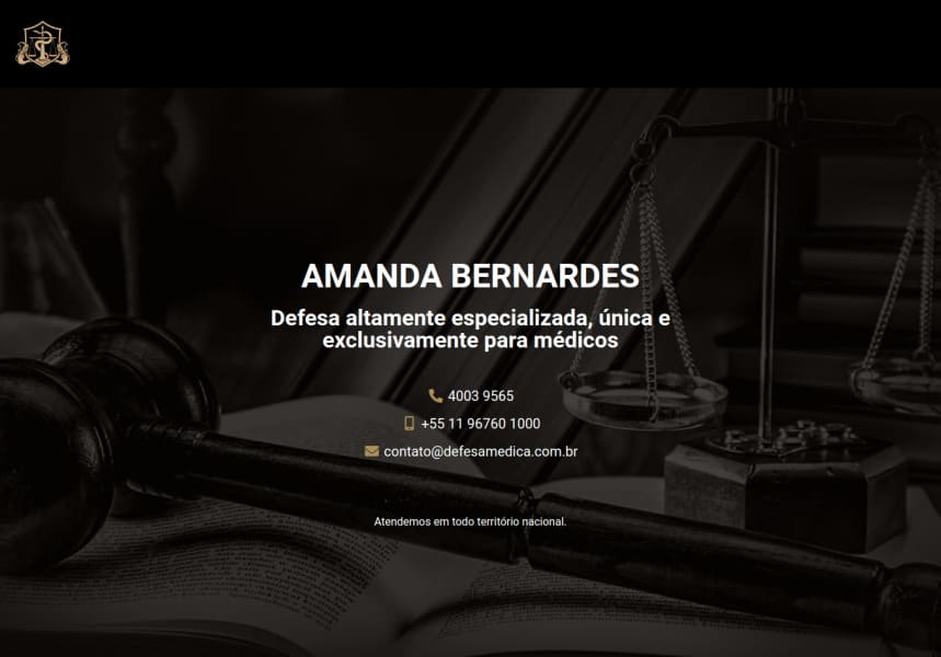 Screenshot da Landing Page Amanda Bernardes